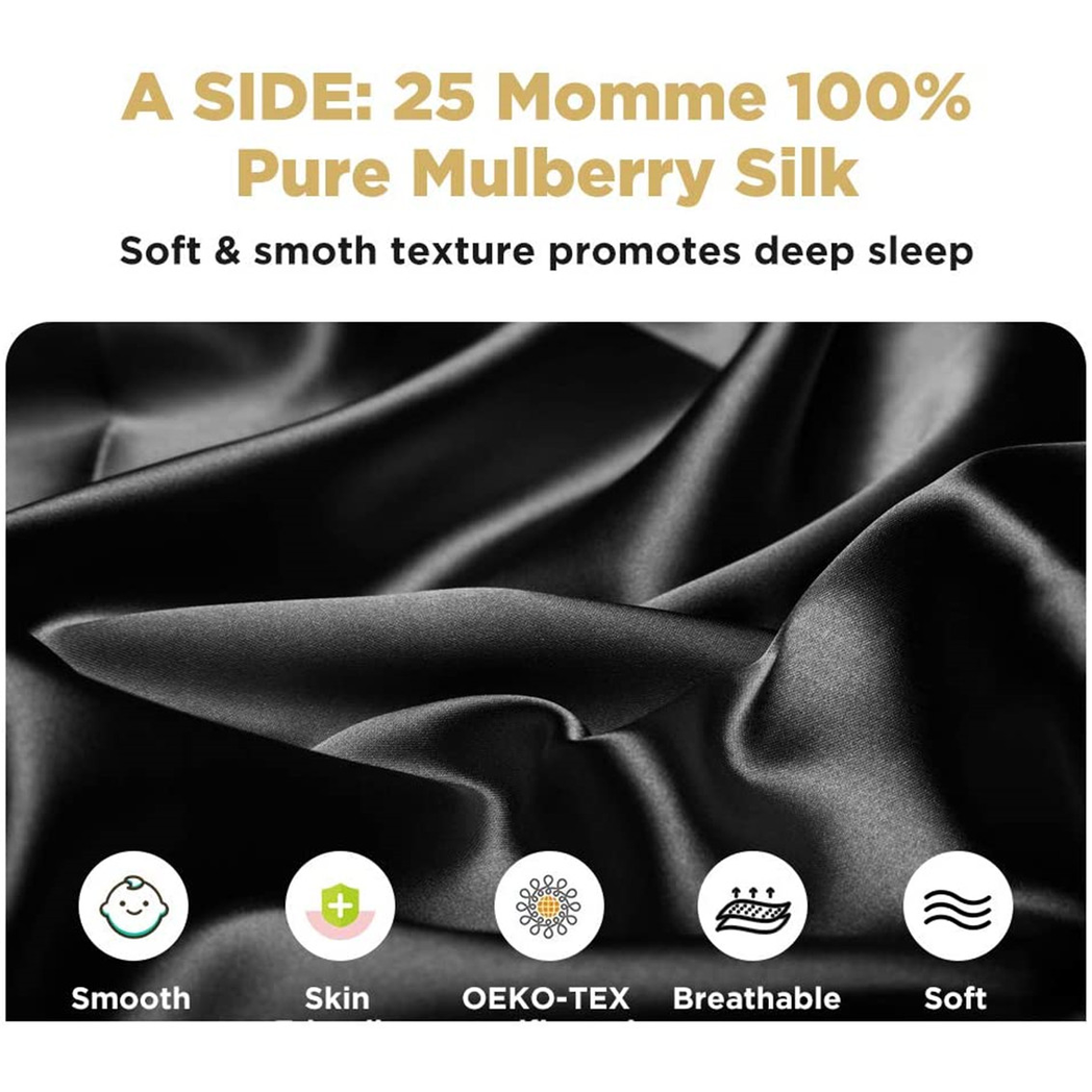 Silk Pillowcase for Hair and Skin 1 Pack, 100% Mulberry Silk & Natural Wood Pulp Fiber Double-Sided Design, Silk Pillow Covers with Hidden Zipper (king size:20" x 36", black)