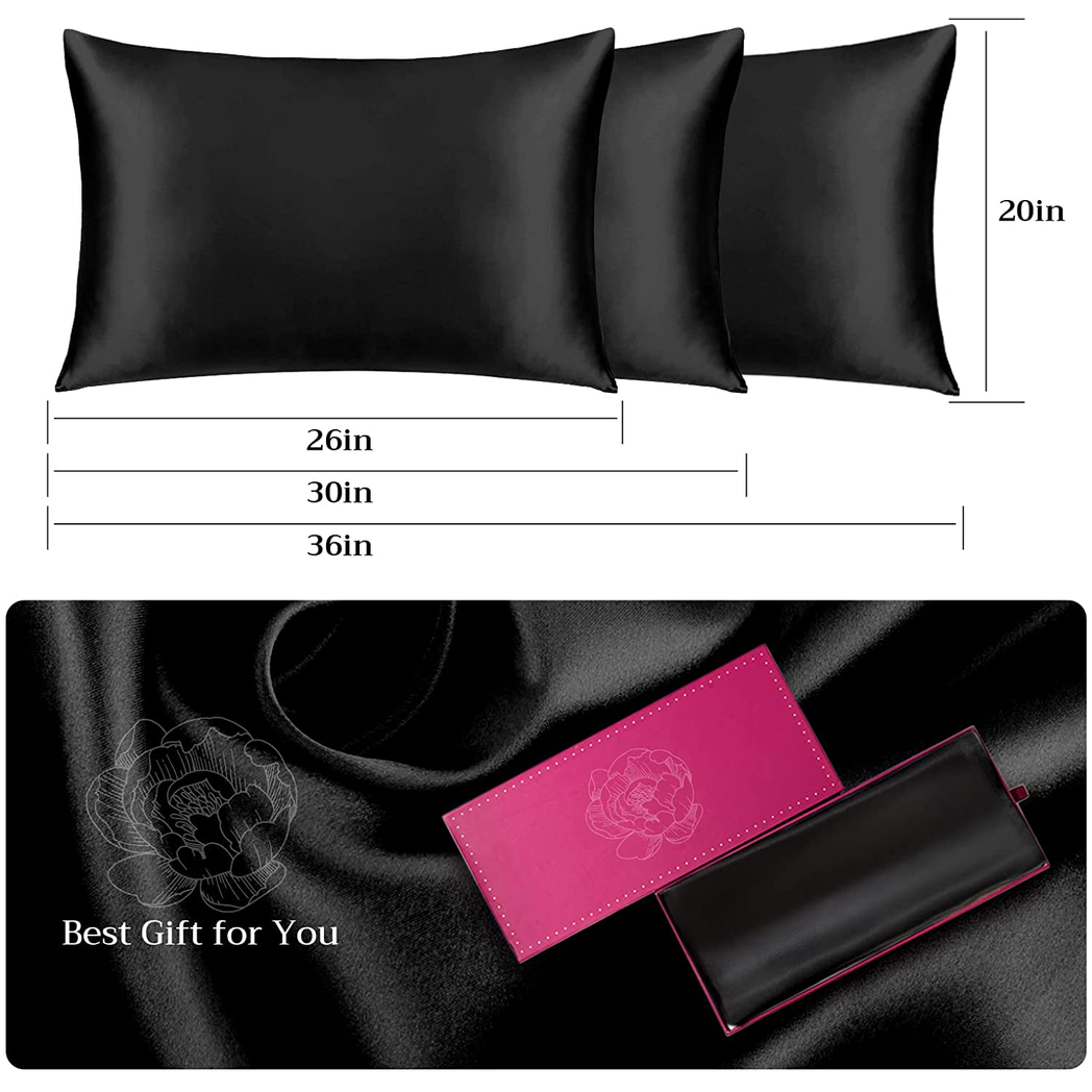 Silk Pillowcase for Hair and Skin 1 Pack, 100% Mulberry Silk & Natural Wood Pulp Fiber Double-Sided Design, Silk Pillow Covers with Hidden Zipper (king size:20" x 36", black)