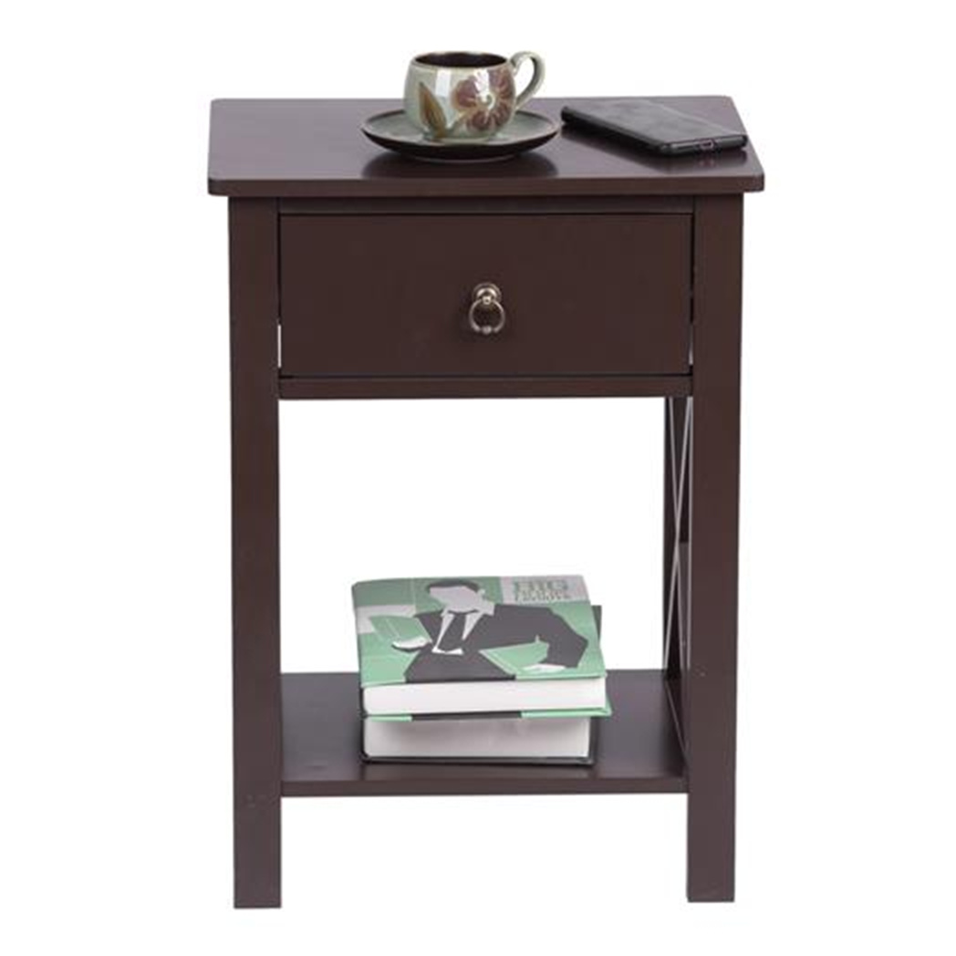 Nightstand Modern End Table, Side Table with 1 Drawer and Storage Shelf, Brown