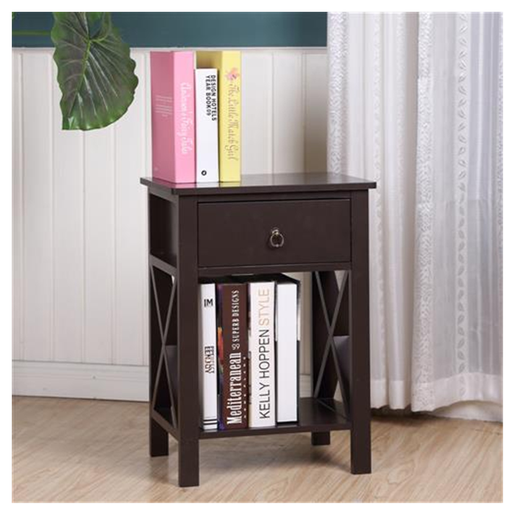 Nightstand Modern End Table, Side Table with 1 Drawer and Storage Shelf, Brown