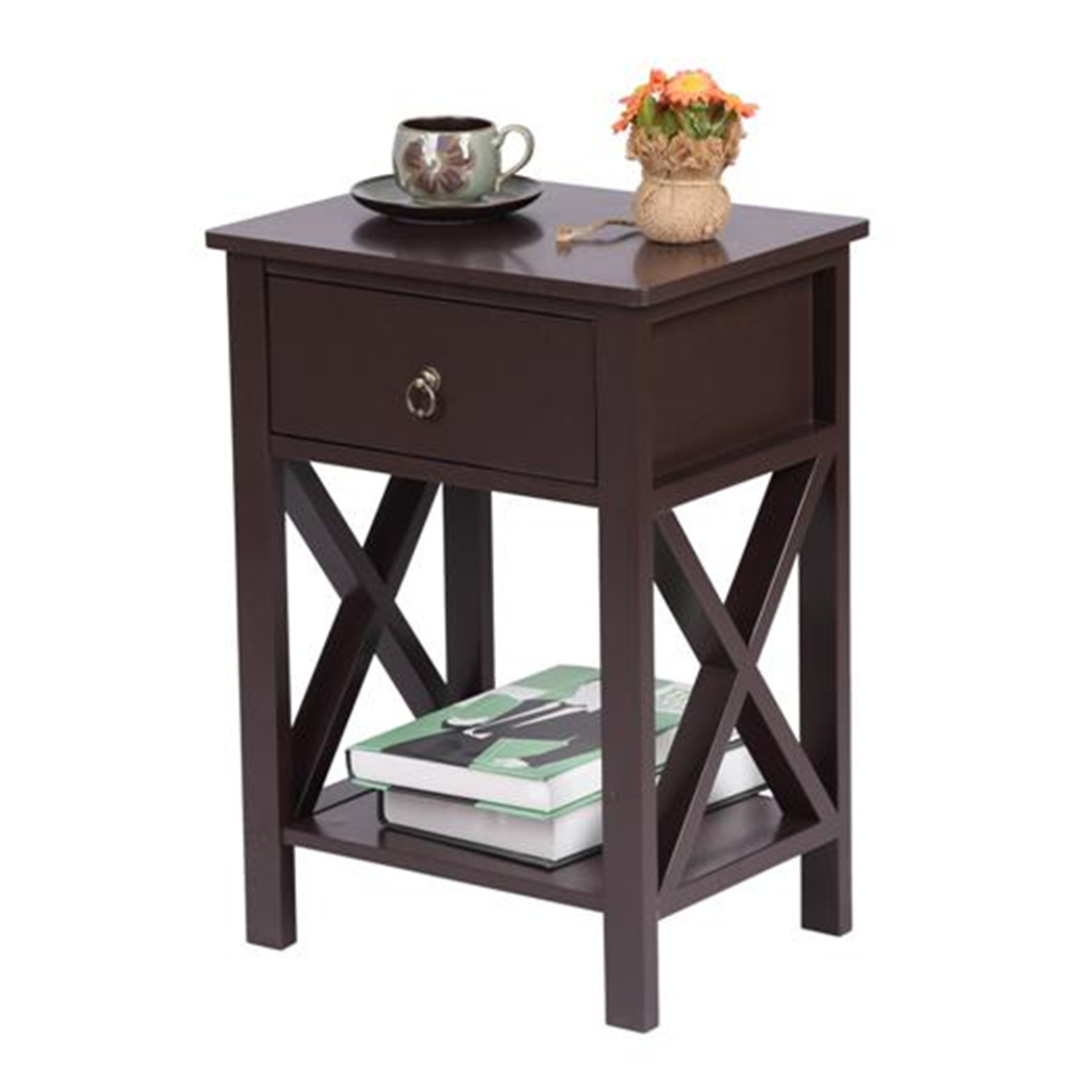 Nightstand Modern End Table, Side Table with 1 Drawer and Storage Shelf, Brown