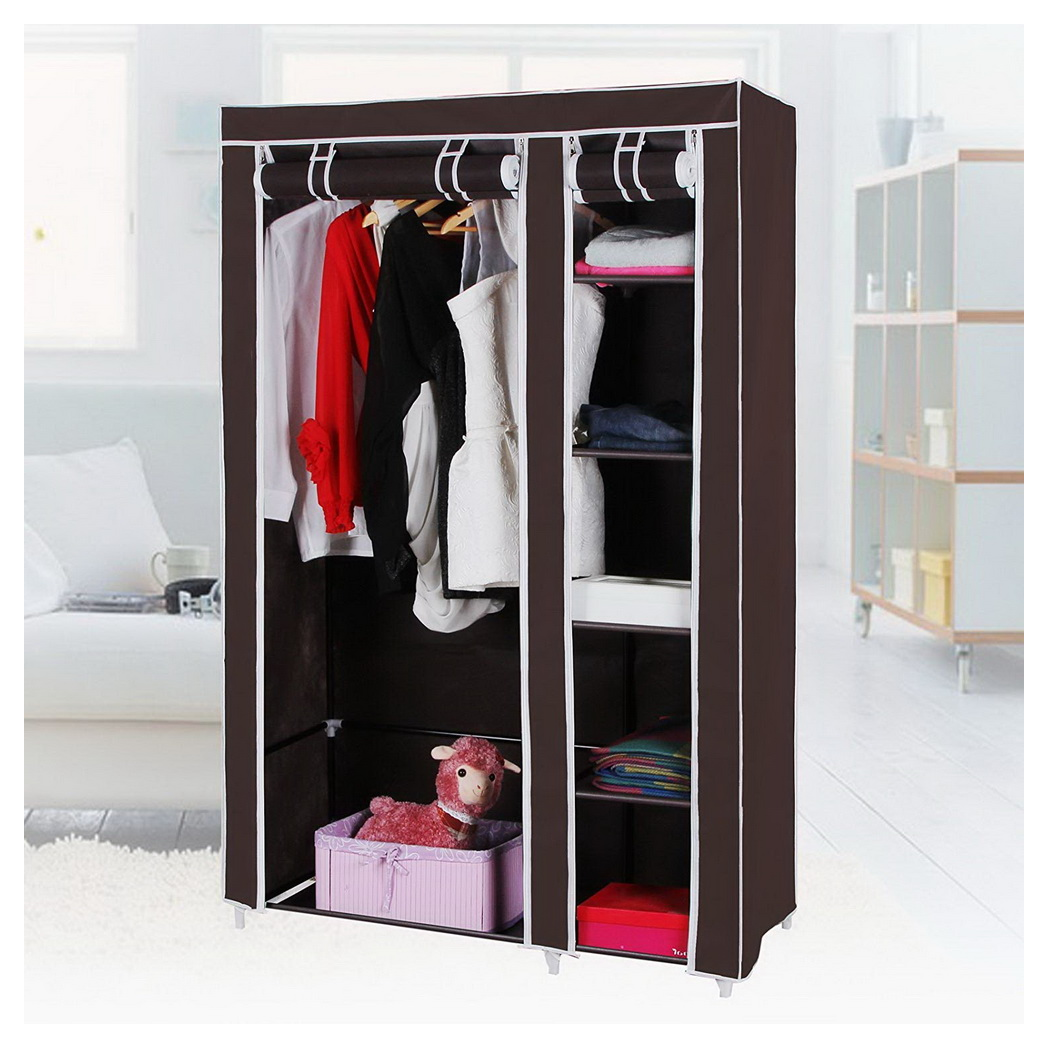 67" Portable Clothes Closet Wardrobe with Non-woven Fabric and Hanging Rod Quick and Easy to Assemble Dark Brown