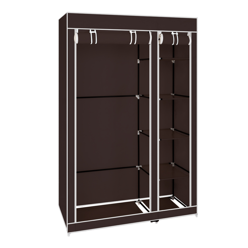 67" Portable Clothes Closet Wardrobe with Non-woven Fabric and Hanging Rod Quick and Easy to Assemble Dark Brown