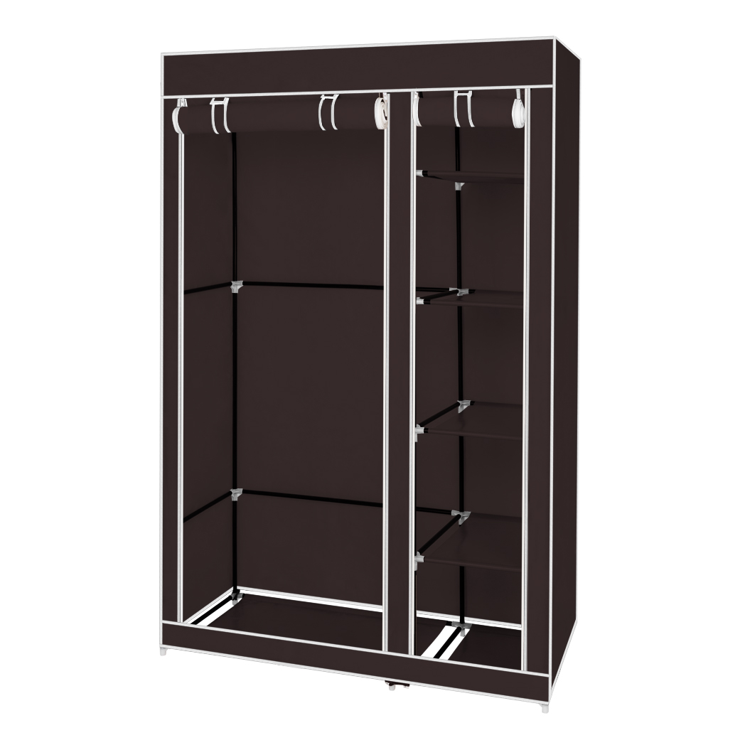 67" Portable Clothes Closet Wardrobe with Non-woven Fabric and Hanging Rod Quick and Easy to Assemble Dark Brown