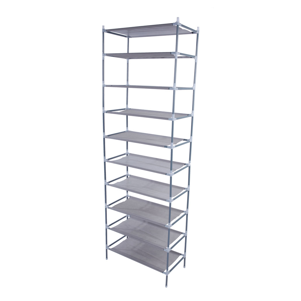 Simple Assembly 10 Tiers Non-woven Fabric Shoe Rack Gray