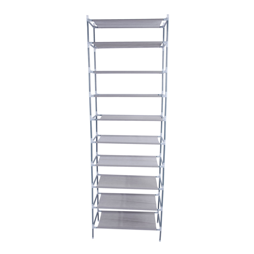 Simple Assembly 10 Tiers Non-woven Fabric Shoe Rack Gray