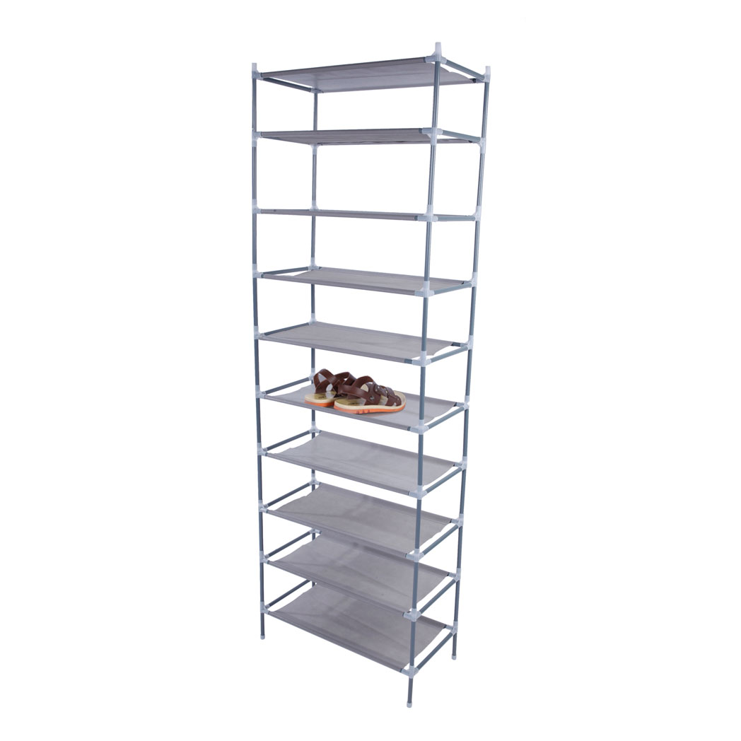 Simple Assembly 10 Tiers Non-woven Fabric Shoe Rack Gray