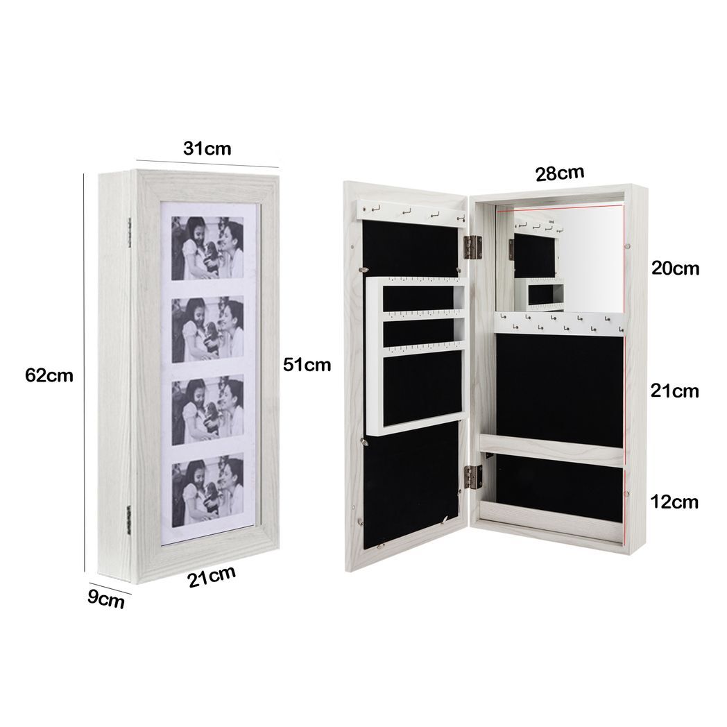 Simple PVC Wood Grain Coating Photo Storage Damp-proof Jewelry Mirror Cabinet White