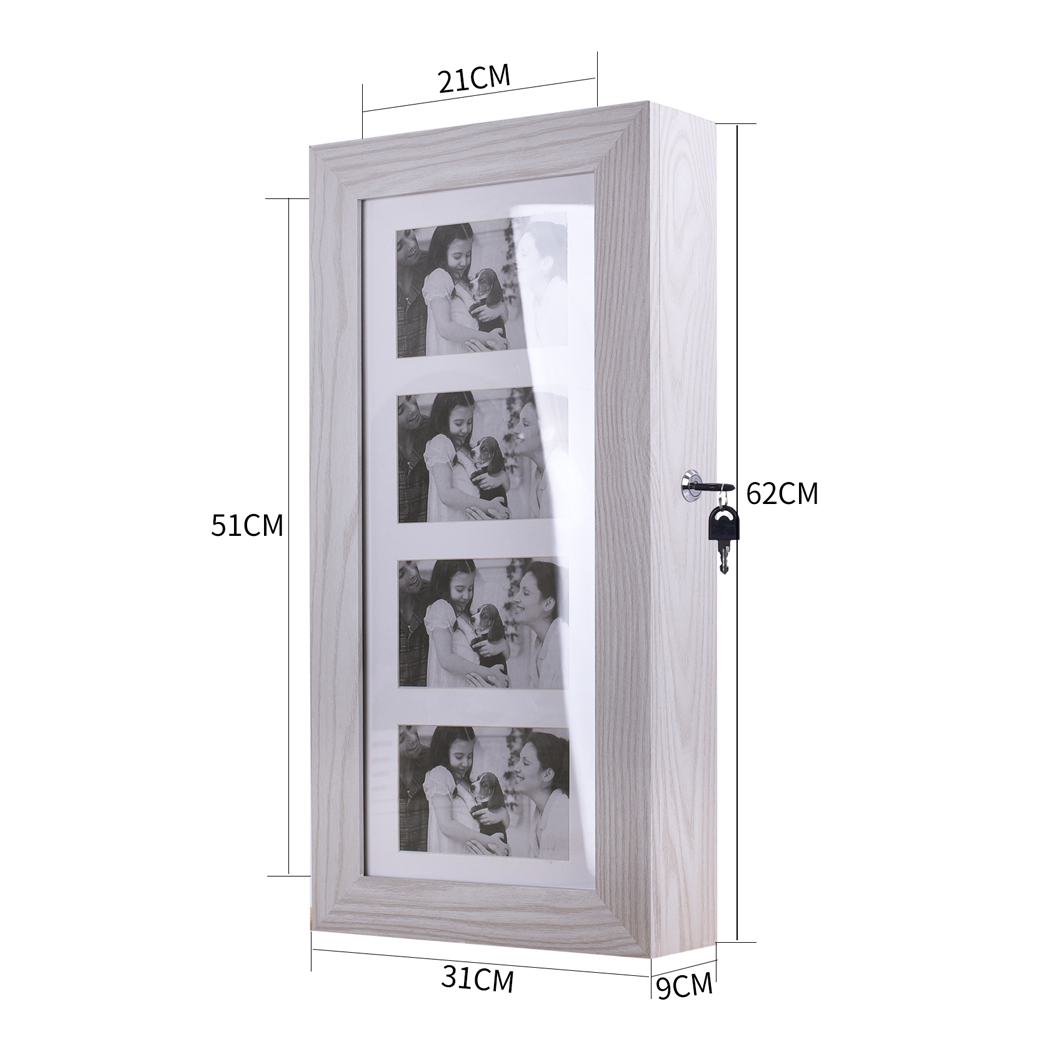 Simple PVC Wood Grain Coating Photo Storage Damp-proof Jewelry Mirror Cabinet White