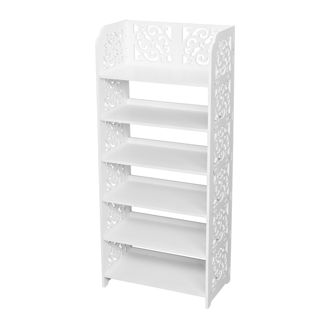 Wood-plastic Board Six Tiers Carved Shoe Rack White A