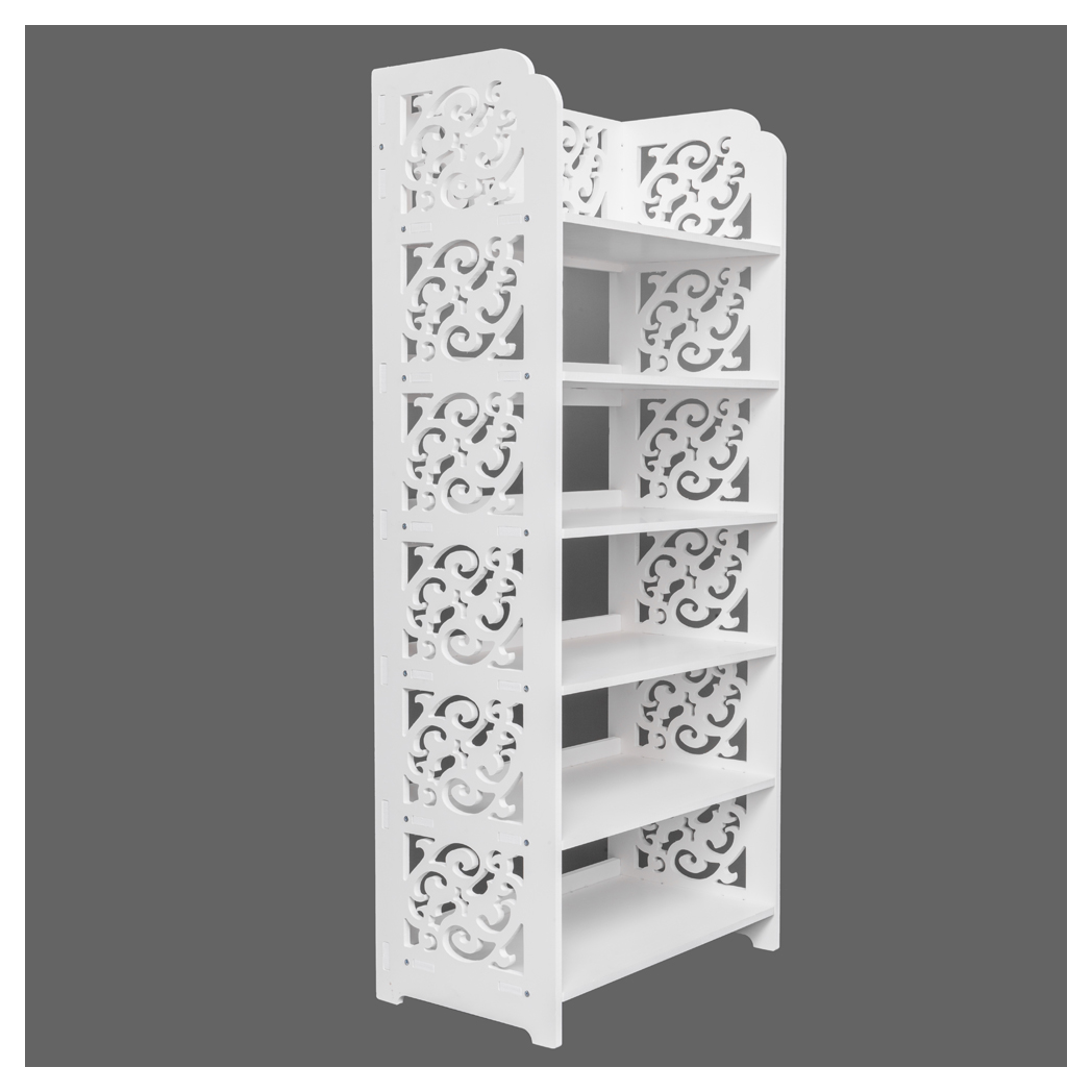 Wood-plastic Board Six Tiers Carved Shoe Rack White A