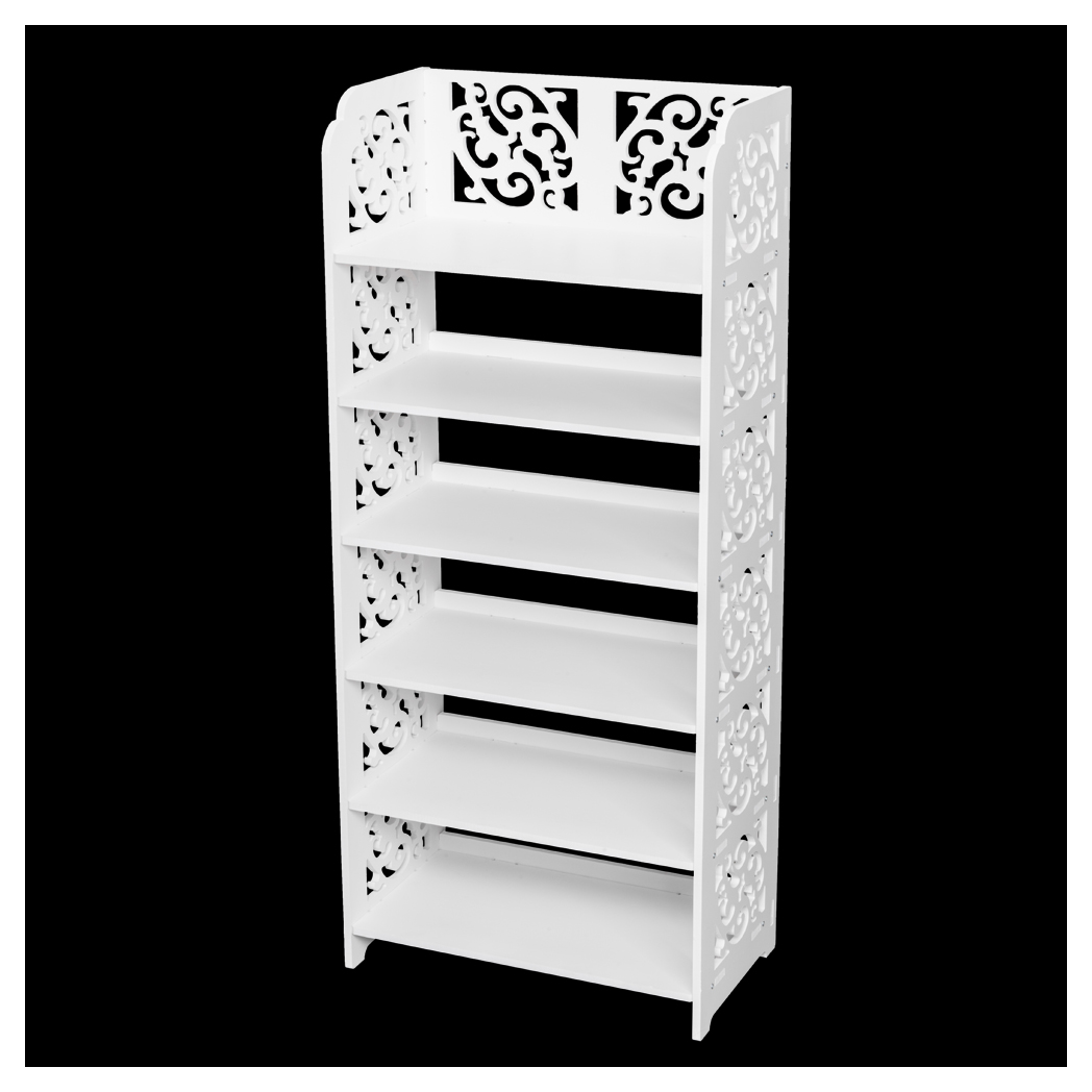 Wood-plastic Board Six Tiers Carved Shoe Rack White A