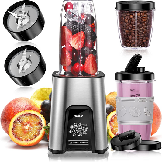 VEWIOR 1000W Smoothie Blender for Shakes and Smoothies, 11 Pieces Personal Blender for Kitchen, 2*23oz+10oz Blender Cups with To-Go Lids for Fruit Vegetables, Beans, Nuts, Spices(Shipment from FBA)