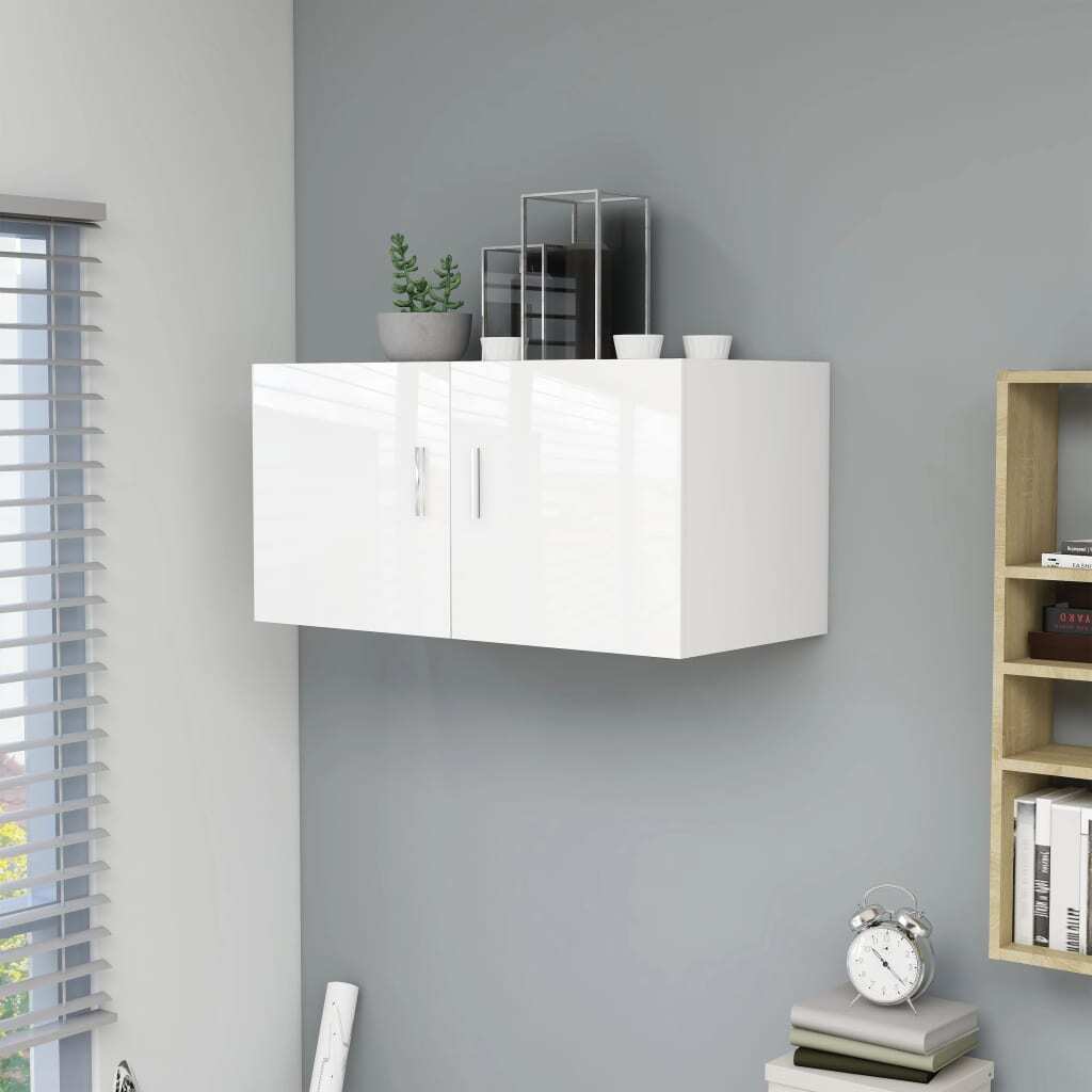 vidaXL Wall Mounted Cabinet High Gloss White 80x39x40 cm Engineered Wood