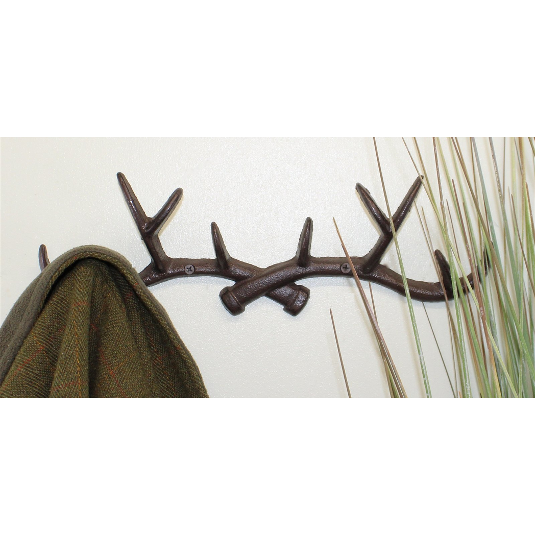 Rustic Cast Iron Wall Hooks, Stag Antlers, Large