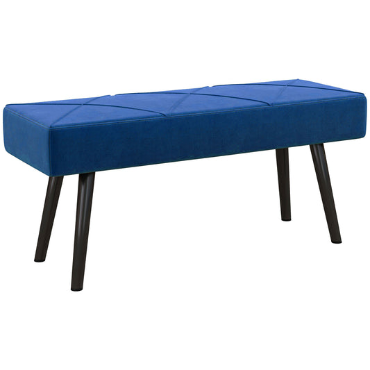 HOMCOM End of Bed Bench, Upholstered Hallway Bedroom with Steel Legs, Blue