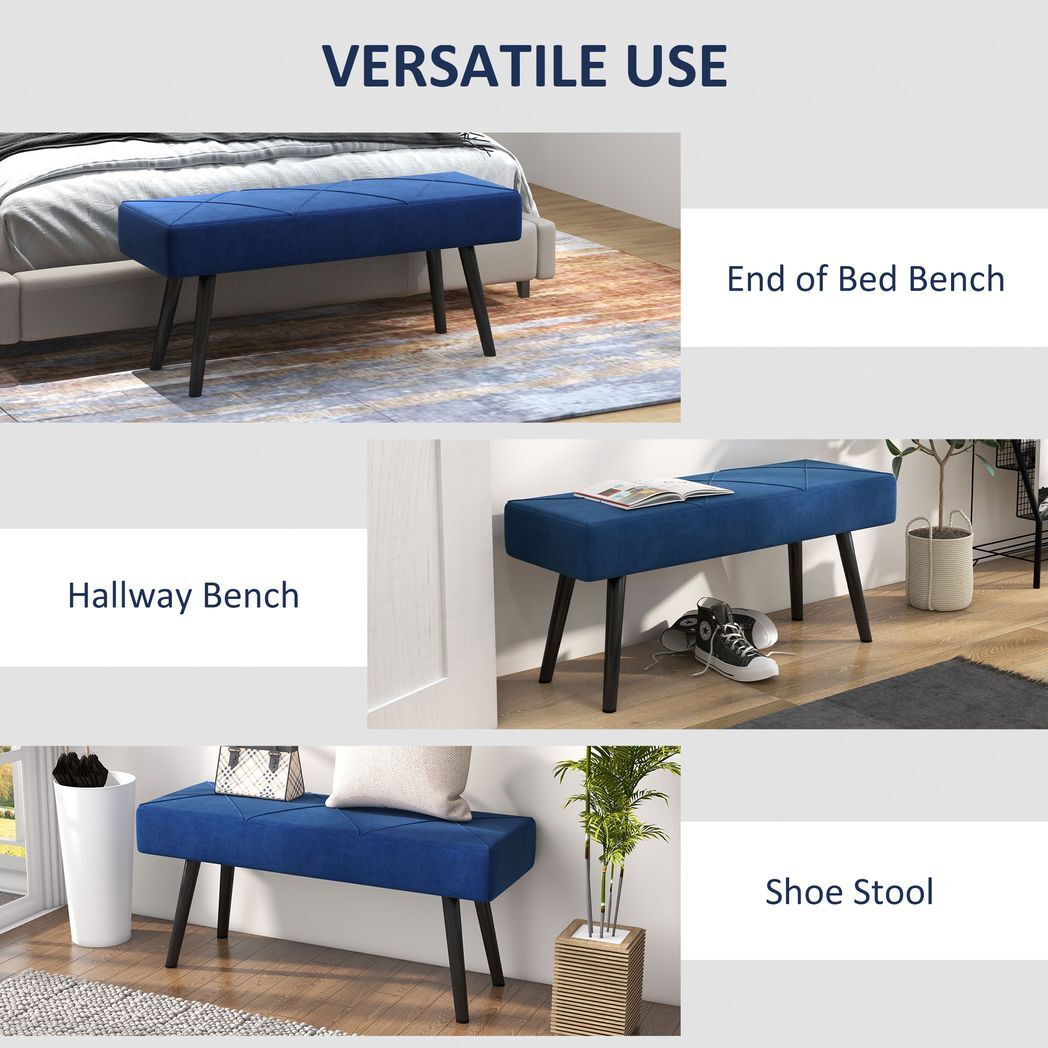 HOMCOM End of Bed Bench, Upholstered Hallway Bedroom with Steel Legs, Blue