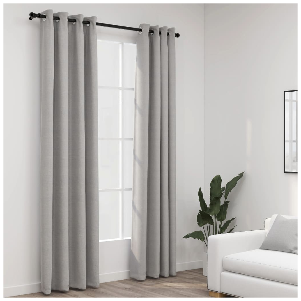 vidaXL Linen-Look Blackout Curtains with Grommets 2pcs Grey 140x225cm