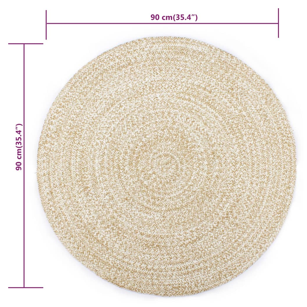 vidaXL Handmade Rug Jute White and Natural 90 cm