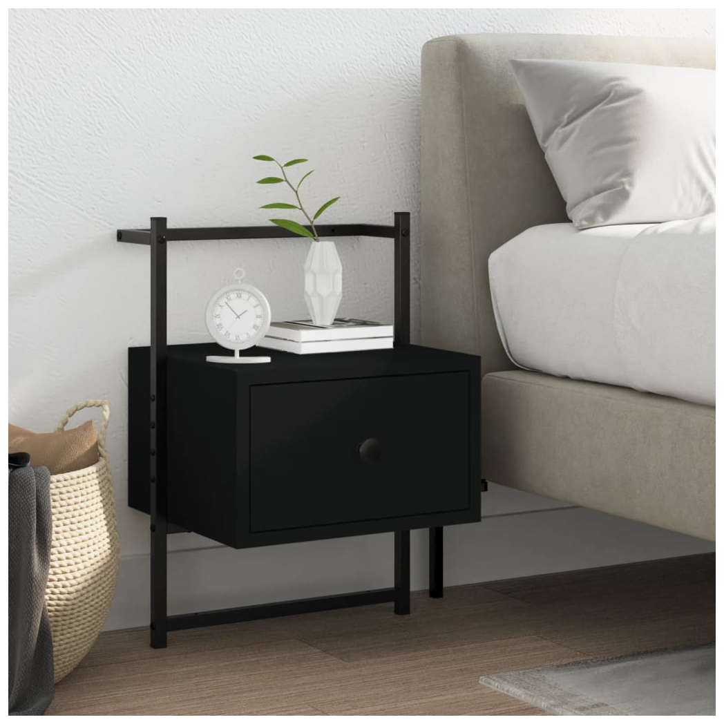 vidaXL Bedside Cabinet Wall-mounted Black 35x30x51 cm Engineered Wood