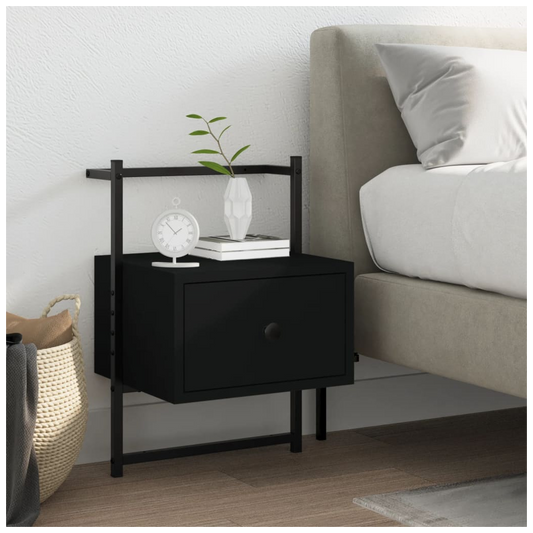 vidaXL Bedside Cabinet Wall-mounted Black 35x30x51 cm Engineered Wood