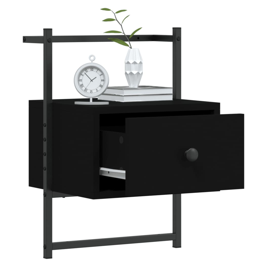 vidaXL Bedside Cabinet Wall-mounted Black 35x30x51 cm Engineered Wood