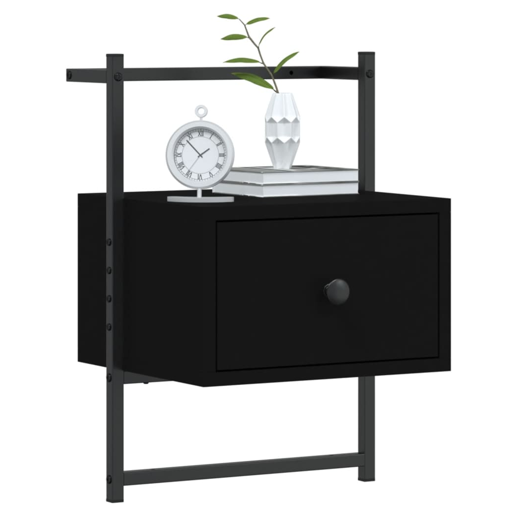 vidaXL Bedside Cabinet Wall-mounted Black 35x30x51 cm Engineered Wood