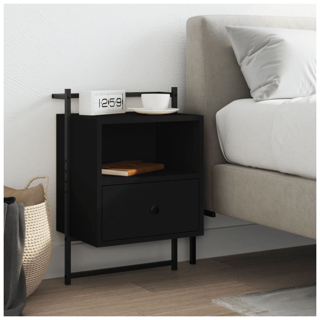 vidaXL Bedside Cabinet Wall-mounted Black 40x30x61 cm Engineered Wood