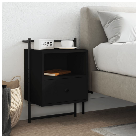 vidaXL Bedside Cabinet Wall-mounted Black 40x30x61 cm Engineered Wood