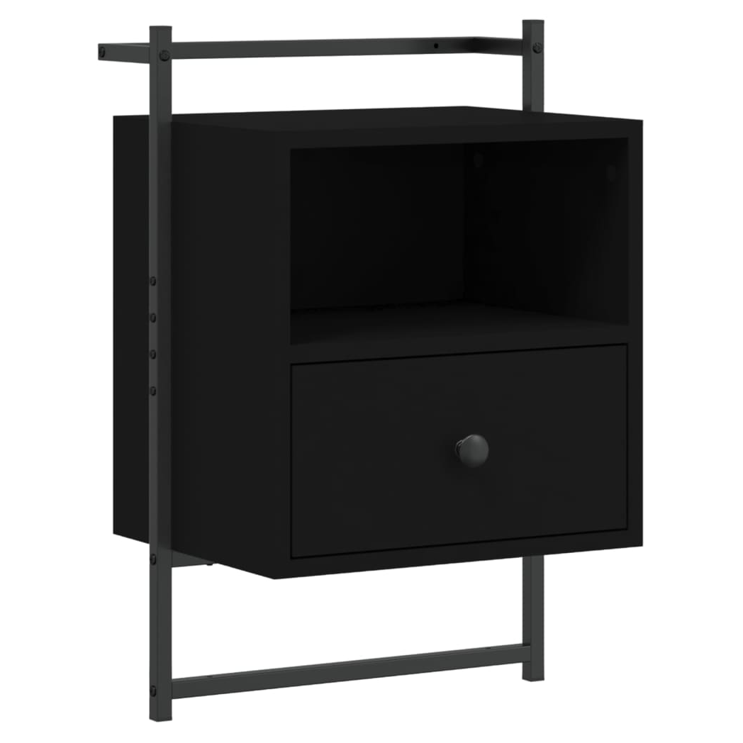 vidaXL Bedside Cabinet Wall-mounted Black 40x30x61 cm Engineered Wood