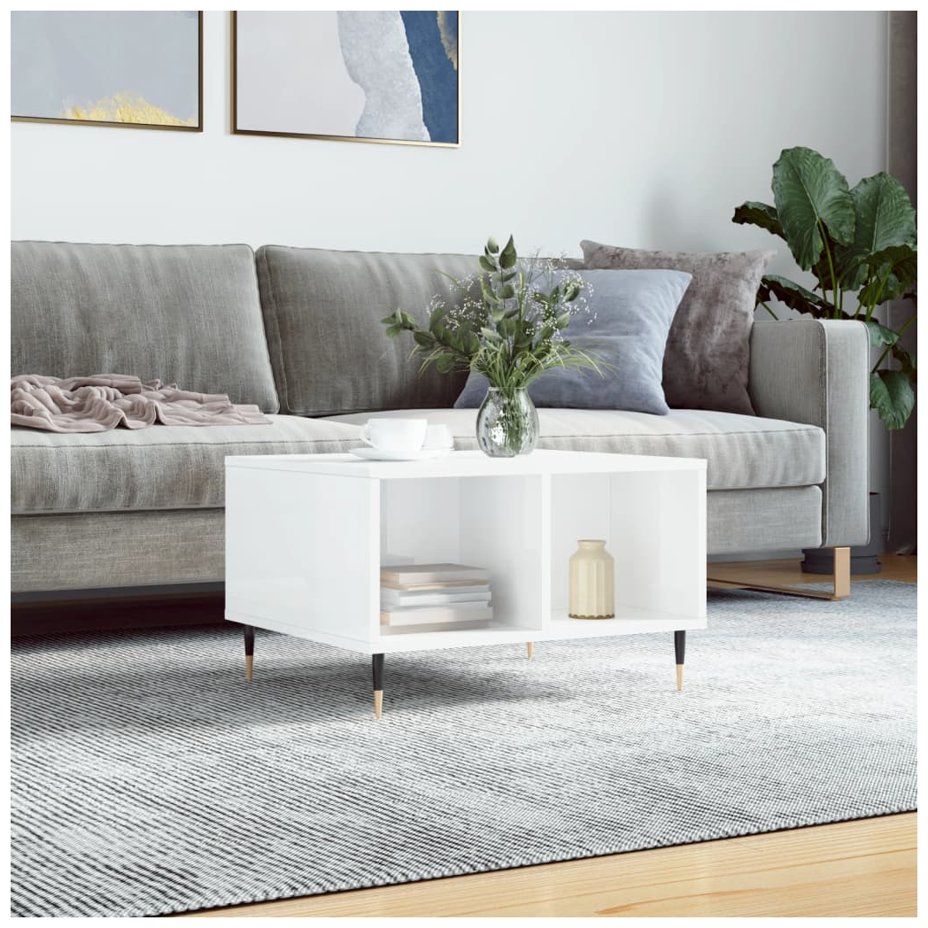 vidaXL Coffee Table High Gloss White 60x50x36.5 cm Engineered Wood