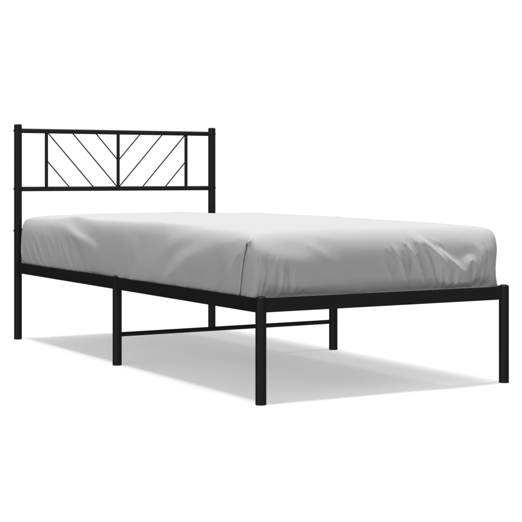 vidaXL Metal Bed Frame with Headboard Black 75x190 cm