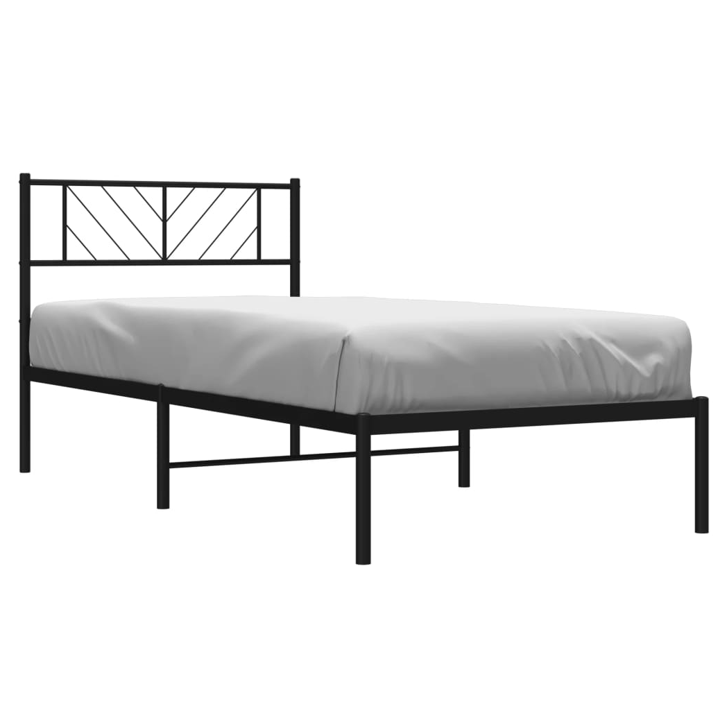 vidaXL Metal Bed Frame with Headboard Black 75x190 cm