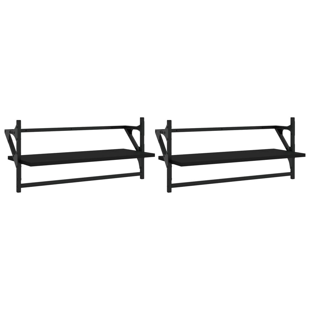 vidaXL Wall Shelves with Bars 2 pcs Black 65x25x30 cm