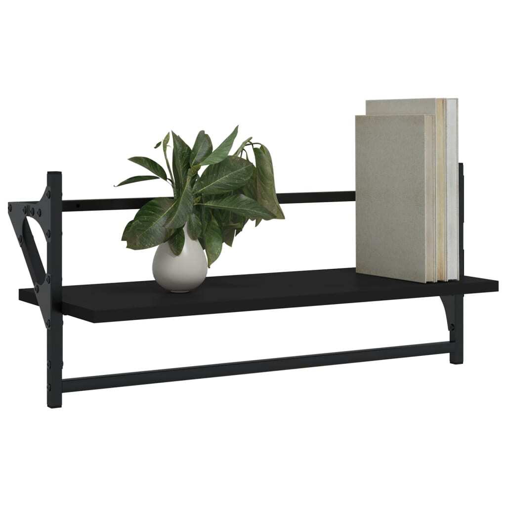 vidaXL Wall Shelves with Bars 2 pcs Black 65x25x30 cm