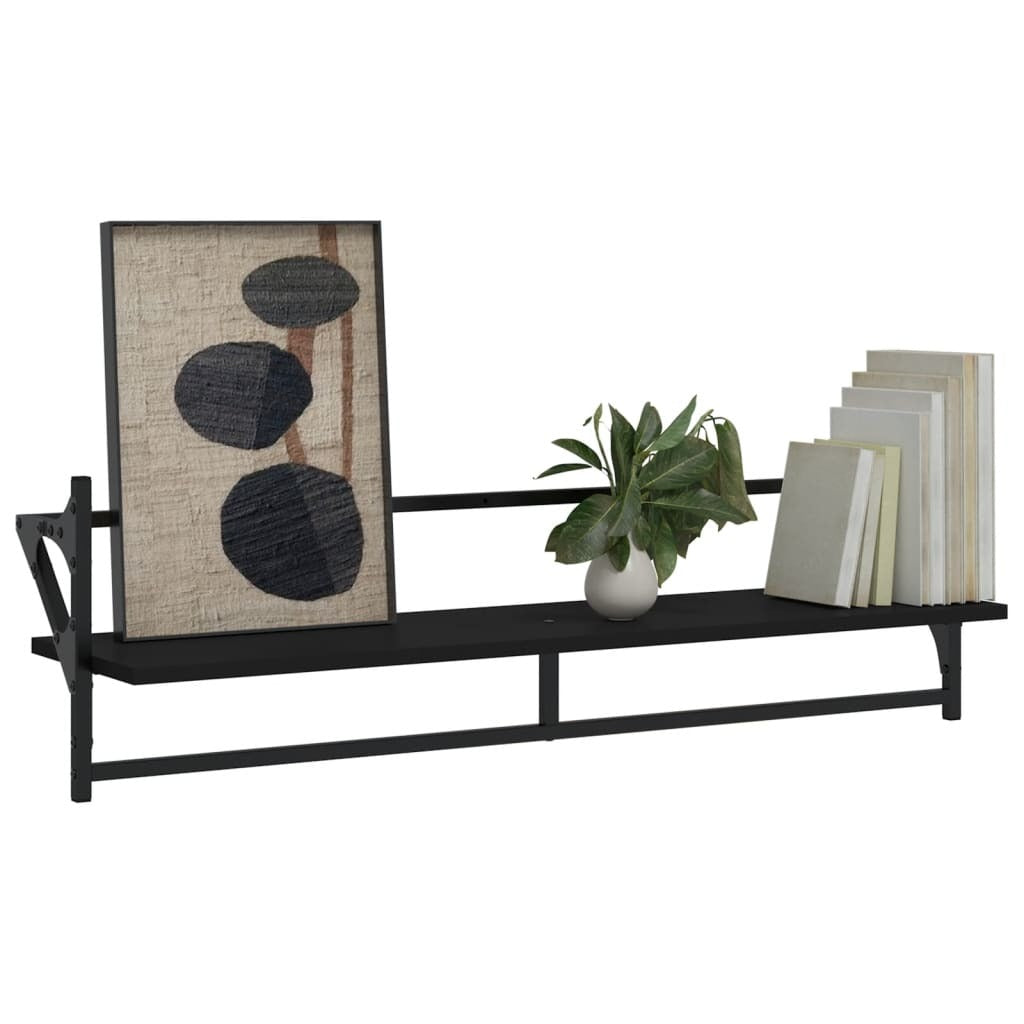 vidaXL Wall Shelves with Bars 2 pcs Black 100x25x30 cm