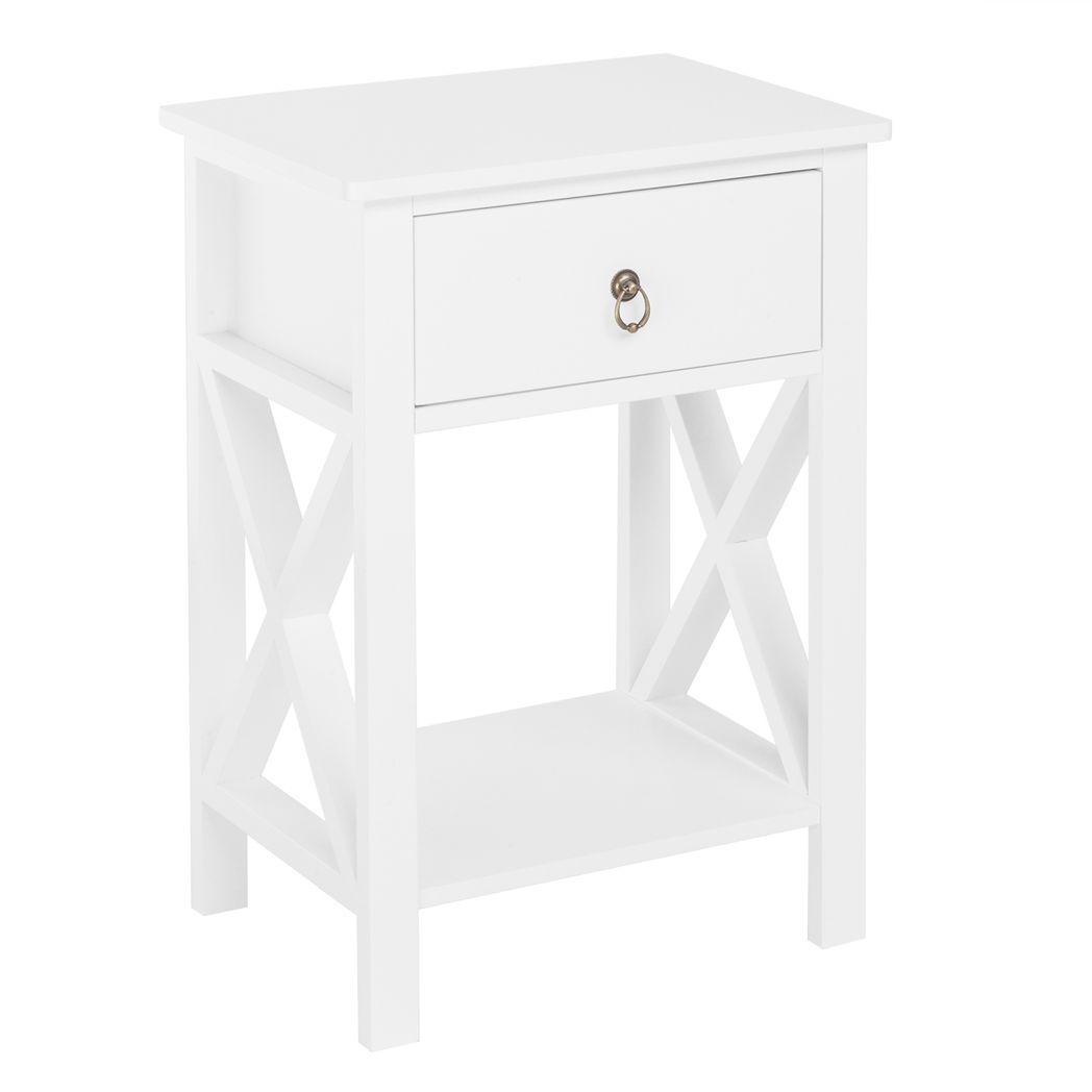 FCH Nightstand Modern End Table, Side Table with 1 Drawer and Storage Shelf, White