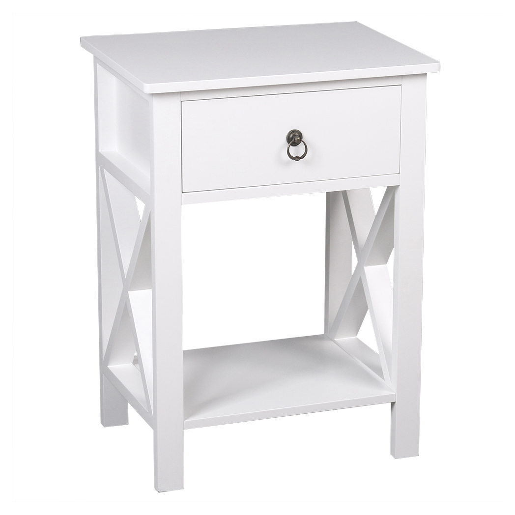 FCH Nightstand Modern End Table, Side Table with 1 Drawer and Storage Shelf, White