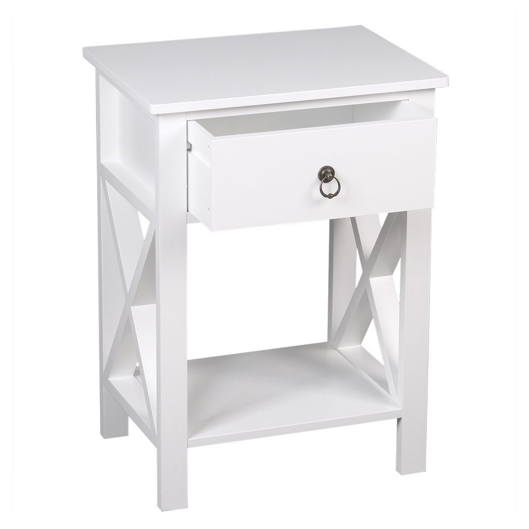 FCH Nightstand Modern End Table, Side Table with 1 Drawer and Storage Shelf, White