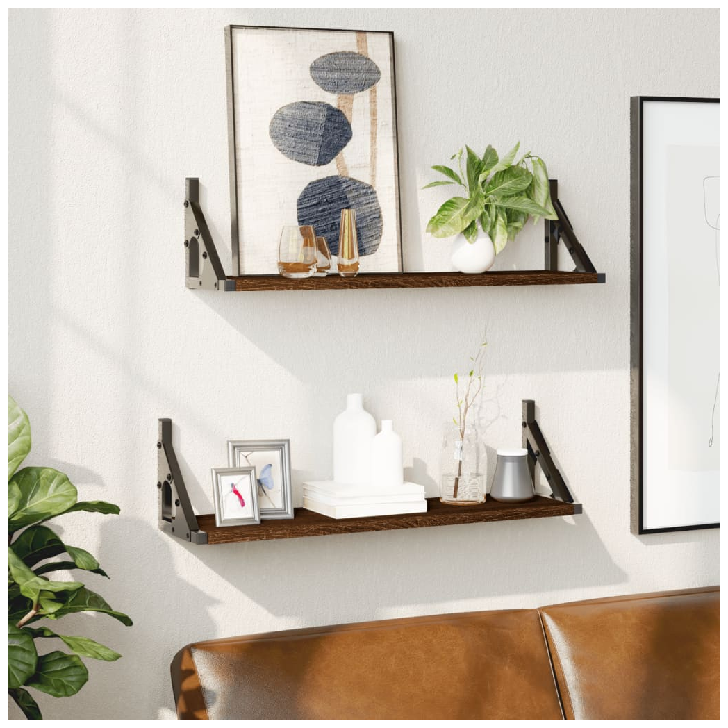 vidaXL Wall Shelves 2 pcs Brown Oak 60x15x15.5 cm