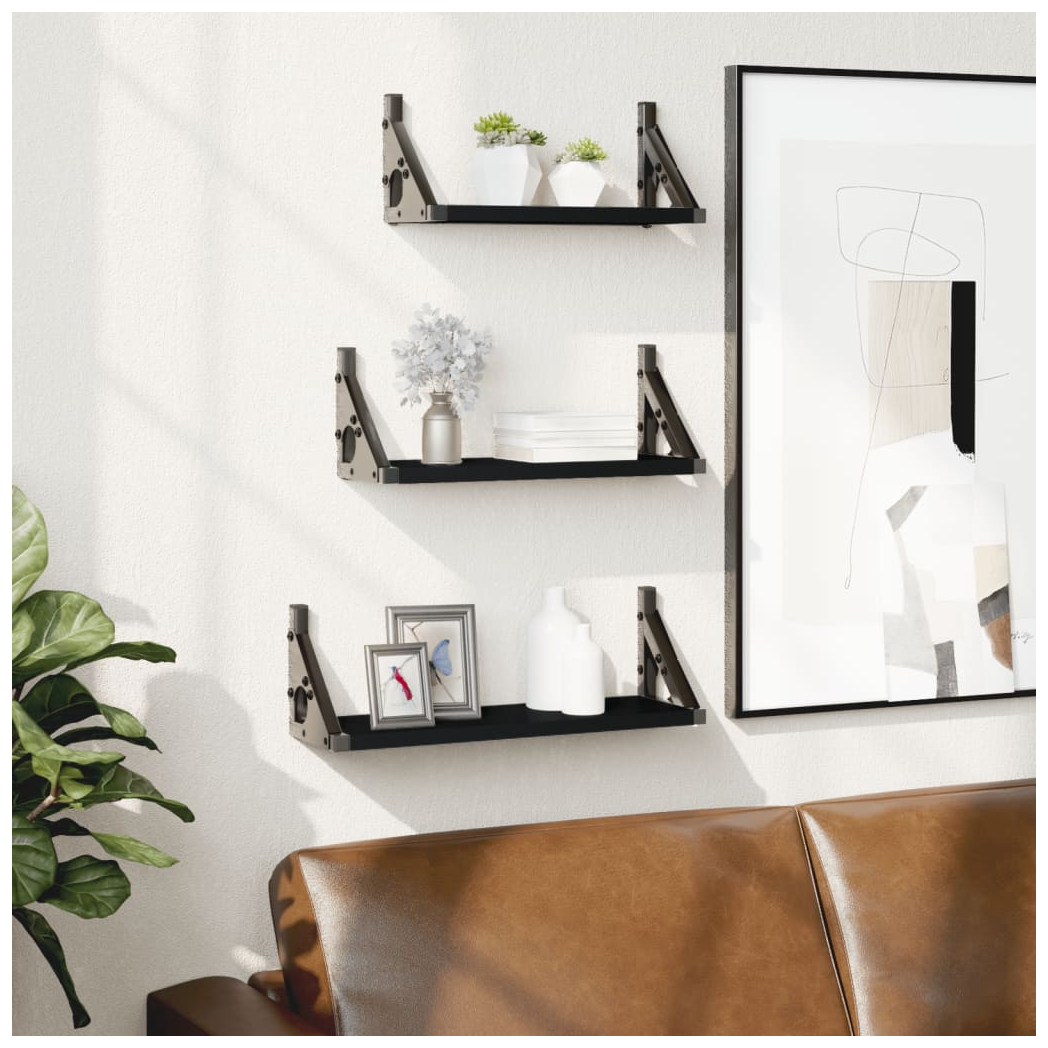 vidaXL 3 Piece Wall Shelf Set Black Engineered Wood