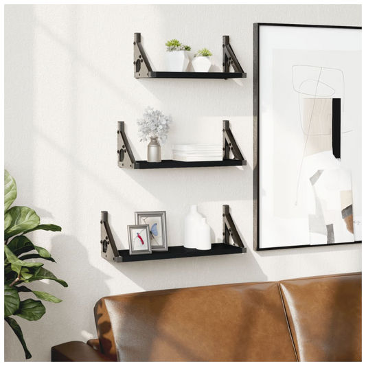 vidaXL 3 Piece Wall Shelf Set Black Engineered Wood