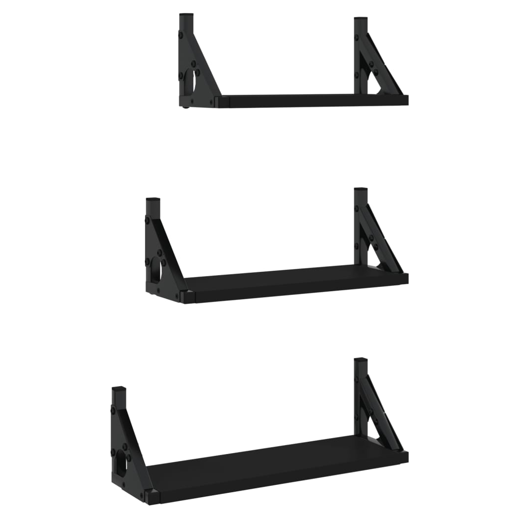 vidaXL 3 Piece Wall Shelf Set Black Engineered Wood