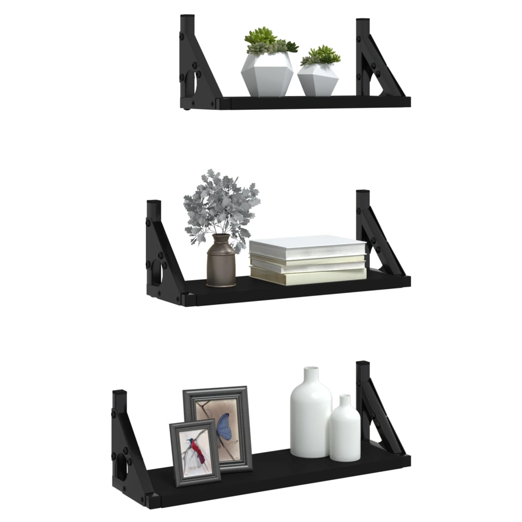 vidaXL 3 Piece Wall Shelf Set Black Engineered Wood