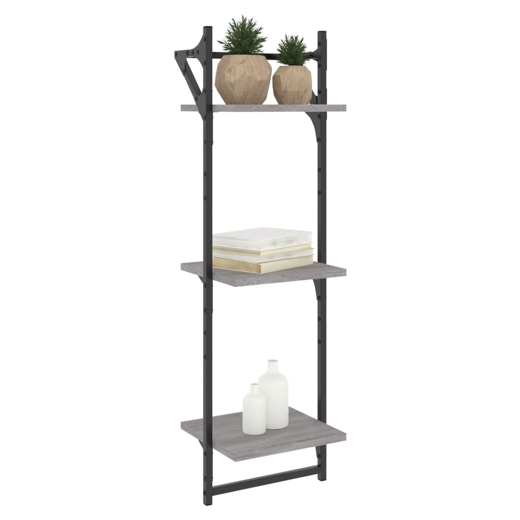 vidaXL 3-Tier Wall Shelves with Bars 2 pcs Grey Sonoma 30x25x100 cm