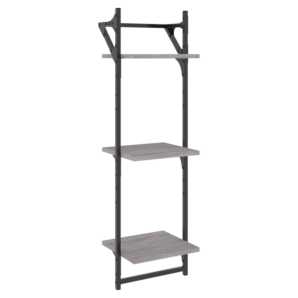 vidaXL 3-Tier Wall Shelves with Bars 2 pcs Grey Sonoma 30x25x100 cm