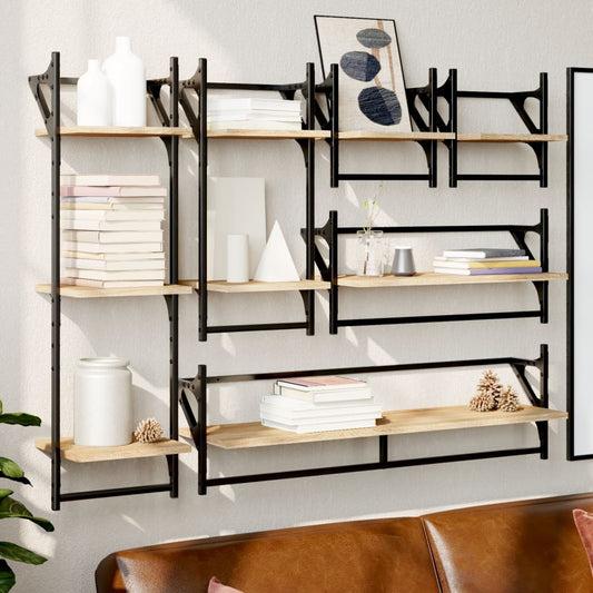 vidaXL 6 Piece Wall Shelf Set with Bars Sonoma Oak Engineered Wood