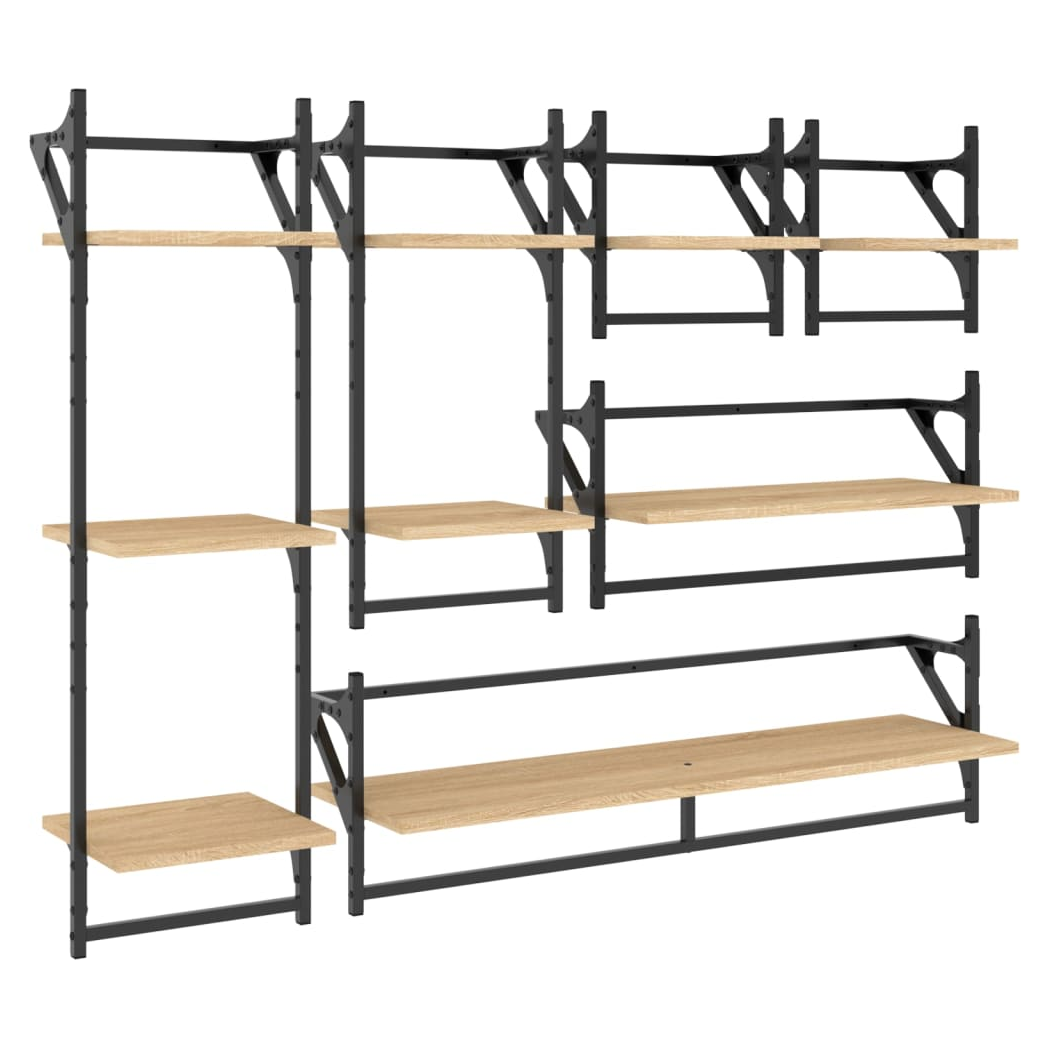 vidaXL 6 Piece Wall Shelf Set with Bars Sonoma Oak Engineered Wood