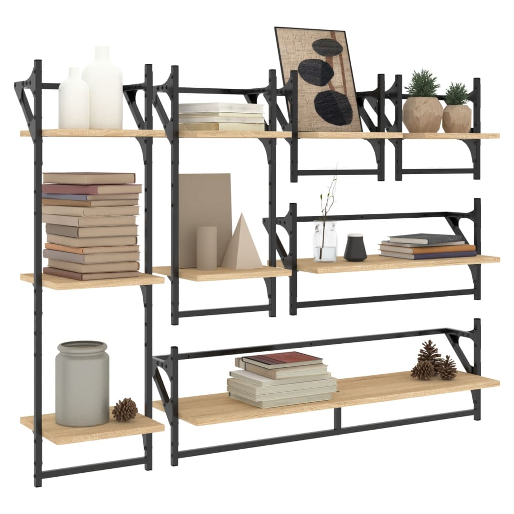 vidaXL 6 Piece Wall Shelf Set with Bars Sonoma Oak Engineered Wood