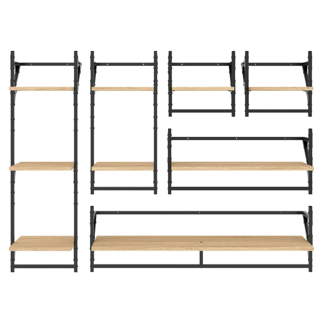 vidaXL 6 Piece Wall Shelf Set with Bars Sonoma Oak Engineered Wood